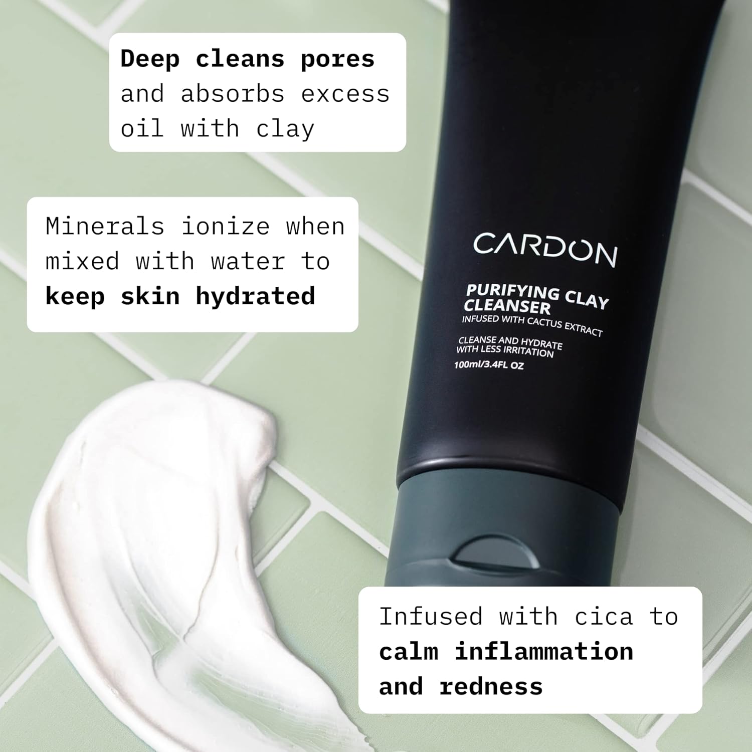 Cardon Lavado facial de arcilla de limpieza profunda de poros para hombre, 4 veces mejor que el carbón, piel grasa, propensa al acné, cuidado de la