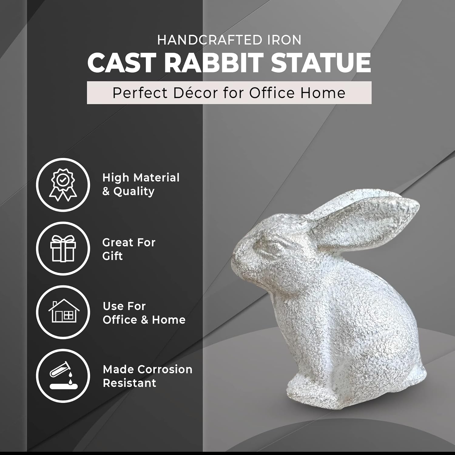 Conejito de hierro pequeño, estatuaestatua de conejito hecho a mano, decoración perfecta para la mesa del hogar, oficina, escritorio, figura de