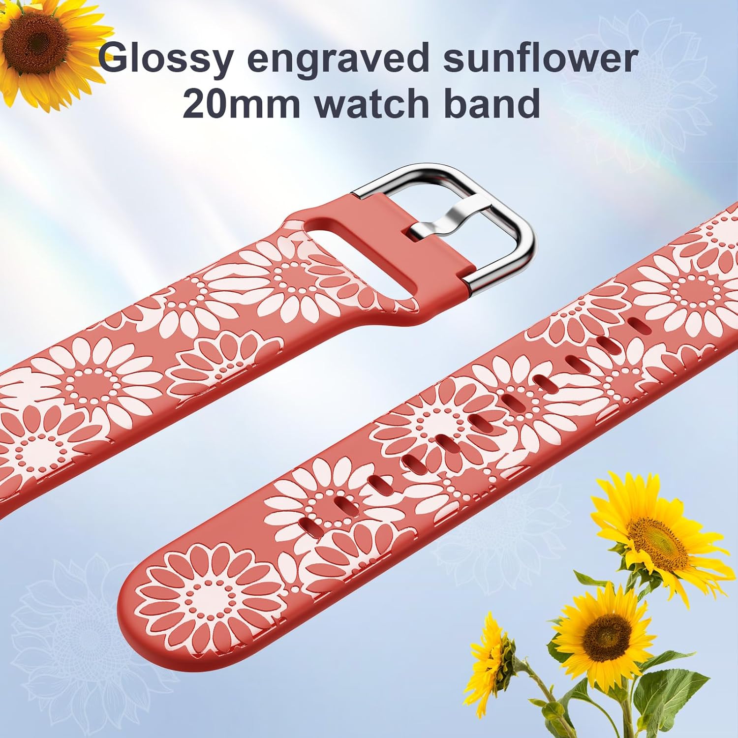 Correa grabada de girasol compatible con Samsung Galaxy Watch 6 5 4 1.575 in 1.732 in5 Pro 1.772 inWatch 6 4 Classic 1.693 in 1.850 in 1.654 in