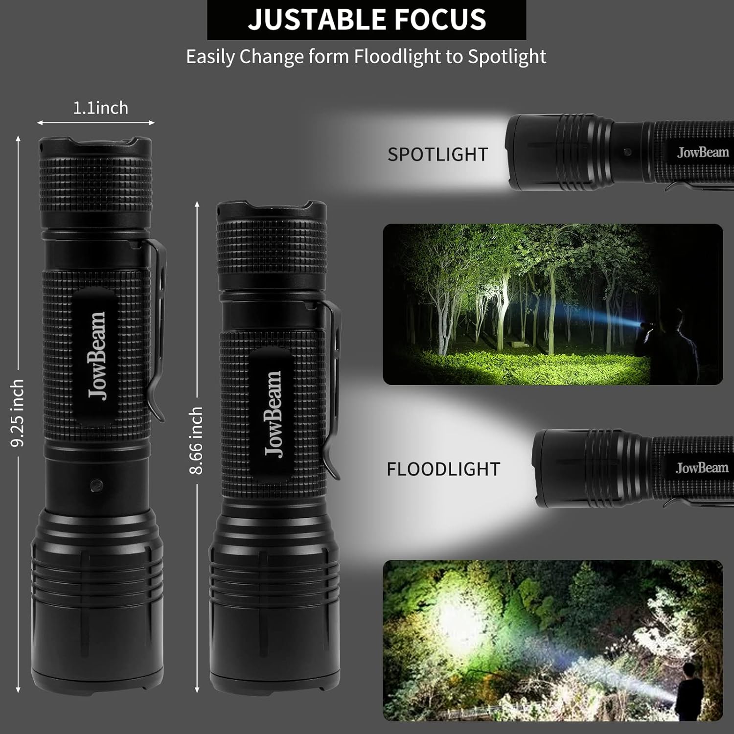 Paquete de 2 linterna LED brillante de 650 lúmenes, compacta, táctica, 5 modos, zoomable, resistente al agua para exteriores y emergencias