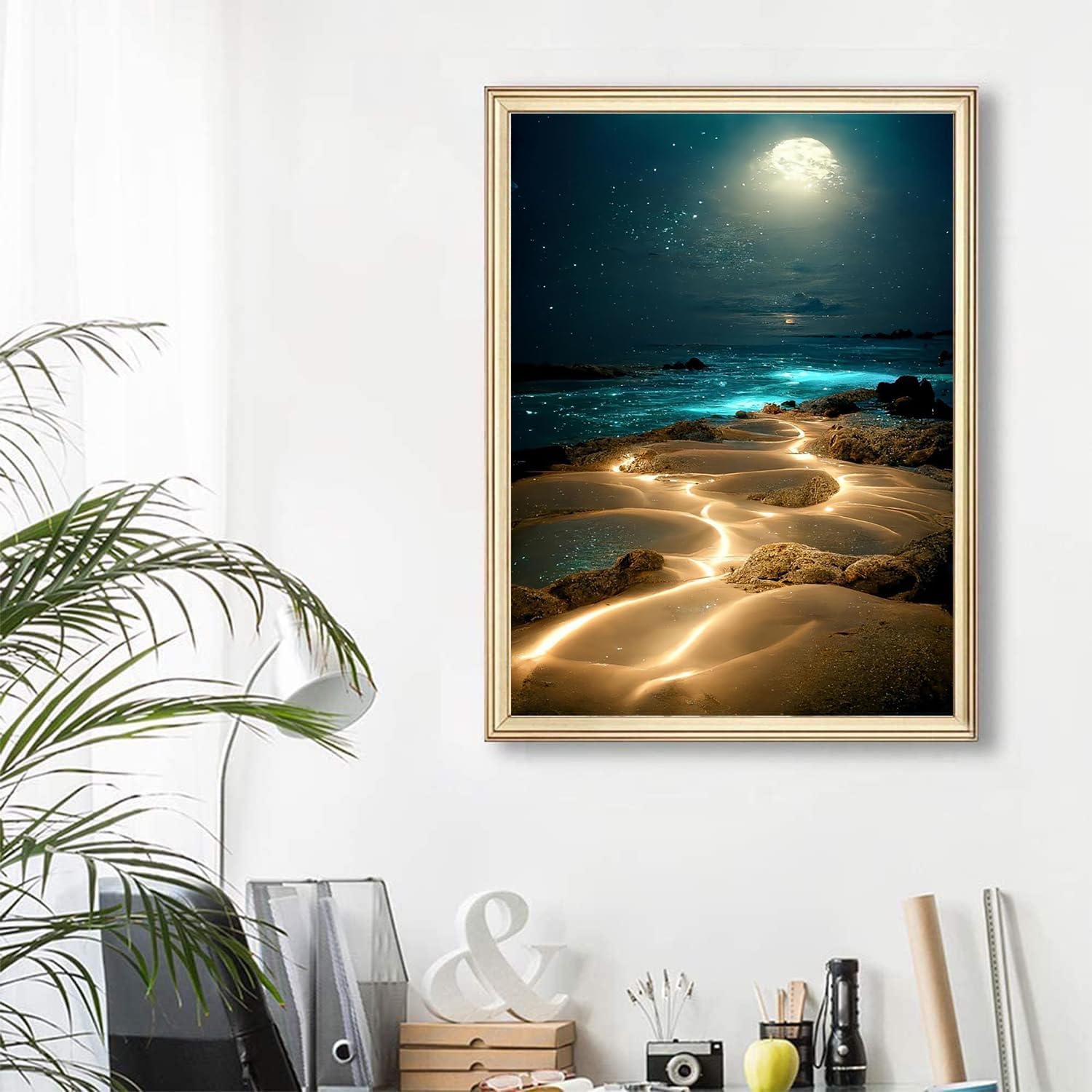 RYMILIE – Kits de pintura de diamantes para adultos  Moon Beach DIY 5D Kits de arte de diamantes de perforación completa con diamantes Gema Arte y