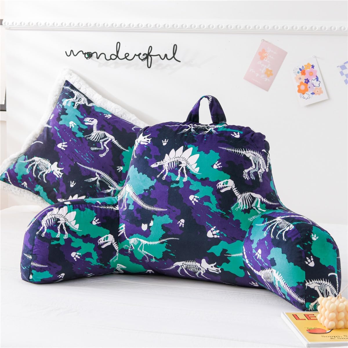 NTBED Almohada de lectura con estampado de camuflaje, respaldo de cuña con brazos, sofá, TV, relajación, almohada de apoyo para la espalda, cojín