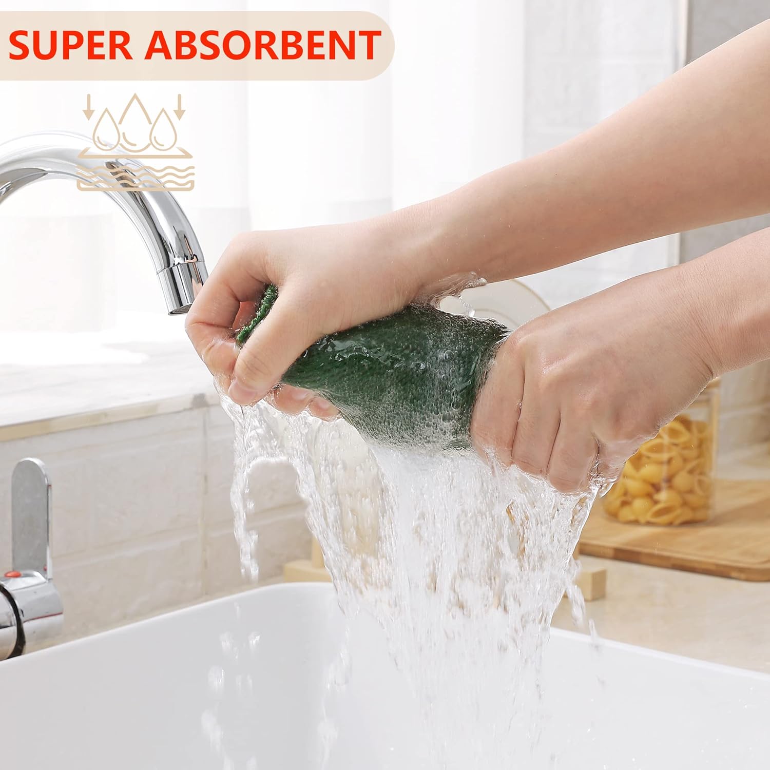 Homaxy Paños de cocina de 100% algodón con tejido de gofre, ultra suaves, absorbentes, de secado rápido, 12 x 12 pulgadas, paquete de 12, verde