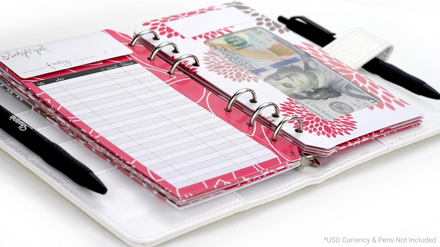 ZipGifts Kit de carpeta presupuestaria 8 sobres de cartulina premium con ventana transparente y sello de velcro, libro mayor trasero, 51