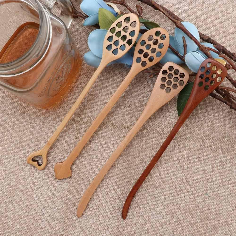 Cuchara mezcladora de madera Cuchara de miel de panal, cuchara de palo de mezcla, cuchara mezcladora de miel, agitador hecho a mano (abeja)