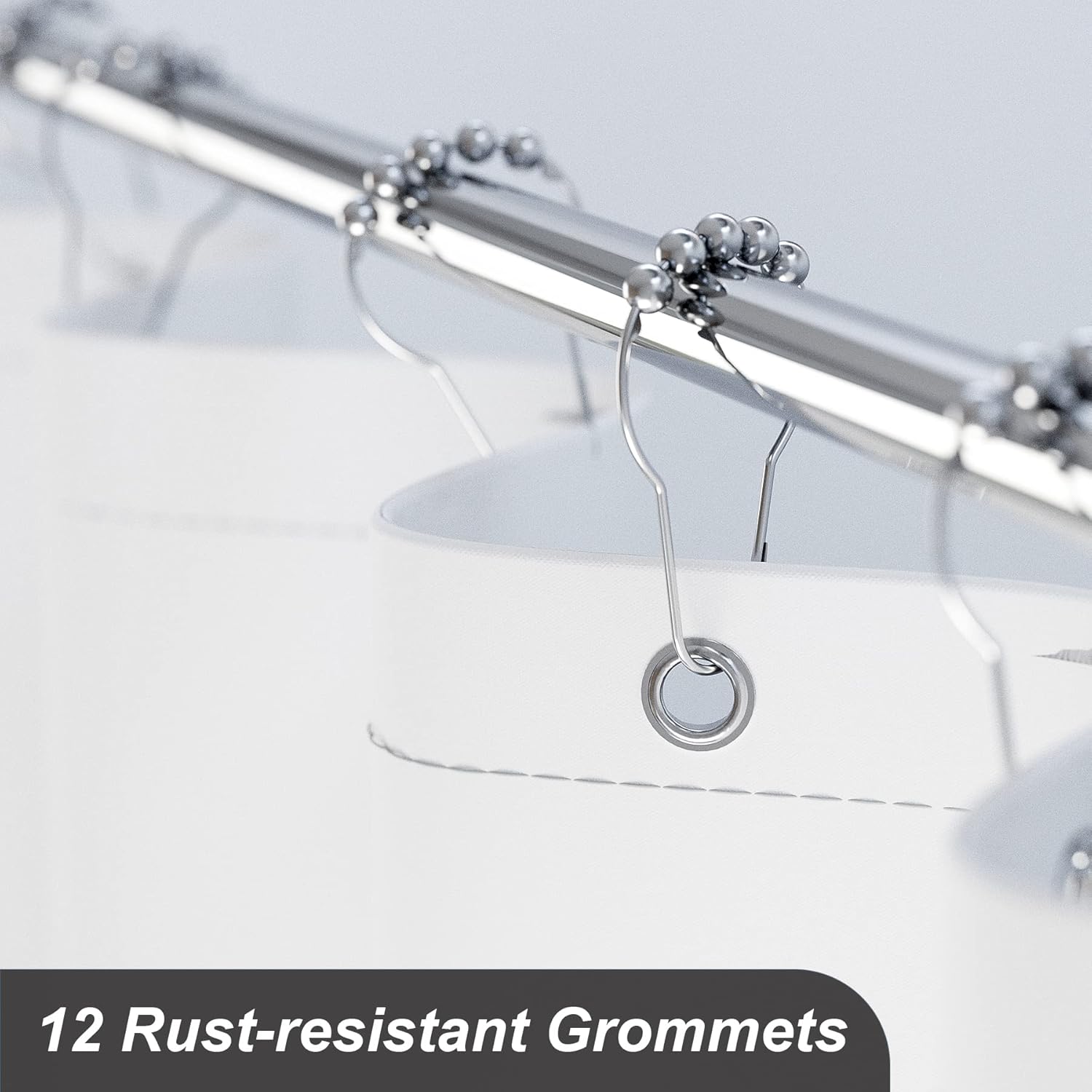 AmazerBath – Juego de cortina para ducha 12 con ganchos, cortina de tela color blanco y negro degradado, cortina de tela lavable para baño, 72×72