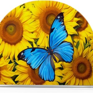 Servilletero acrílico con forma de U con forma de girasol y mariposa, soporte para servilletas de cóctel de papel antideslizante para mesas, cocina, Servilletero acrílico con forma de U con forma de girasol y mariposa, soporte para servilletas de cóctel de papel antideslizante para mesas, cocina,