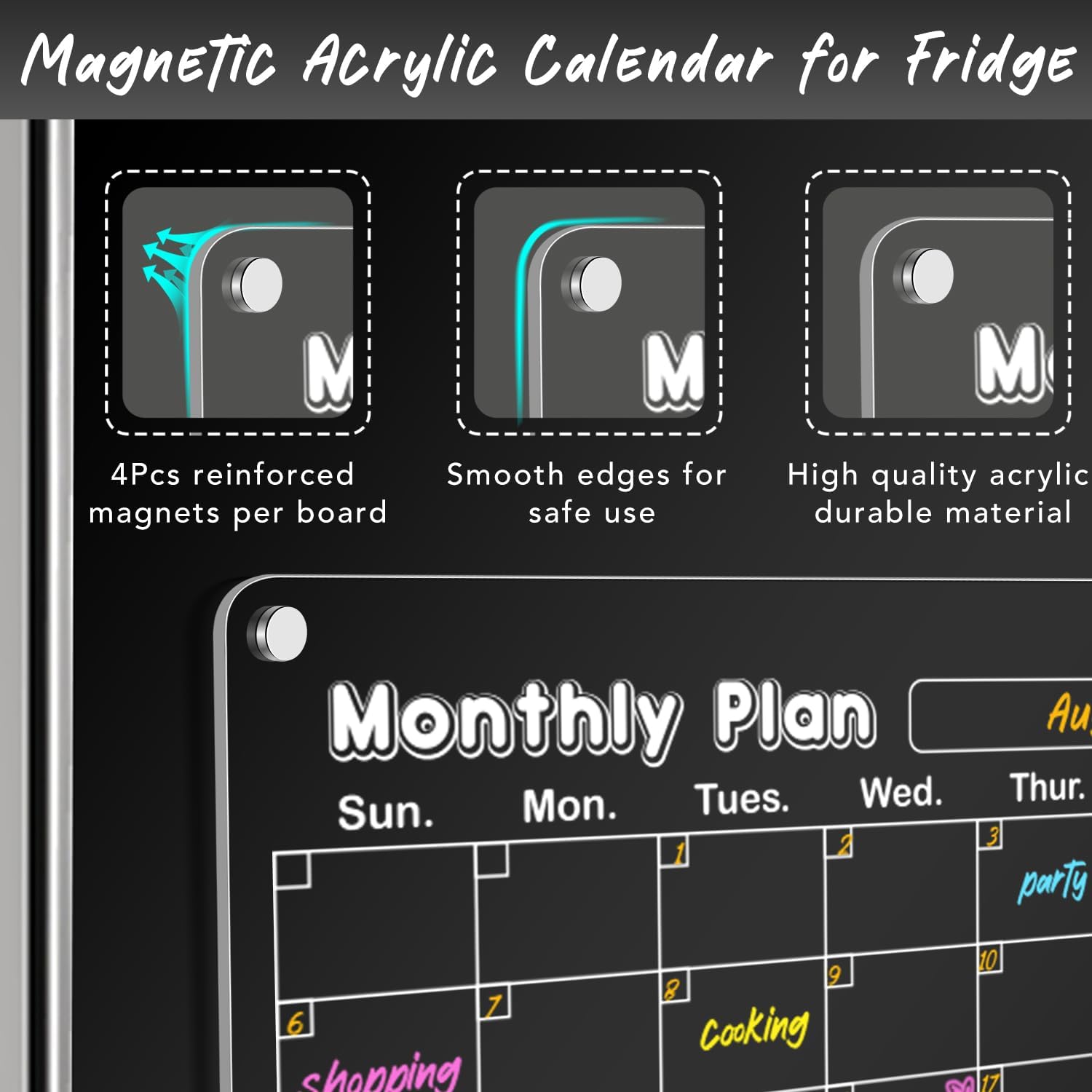 DIYMAG Calendario magnético acrílico de borrado en seco para nevera, juego de tablero de planificación de acrílico transparente, planificador