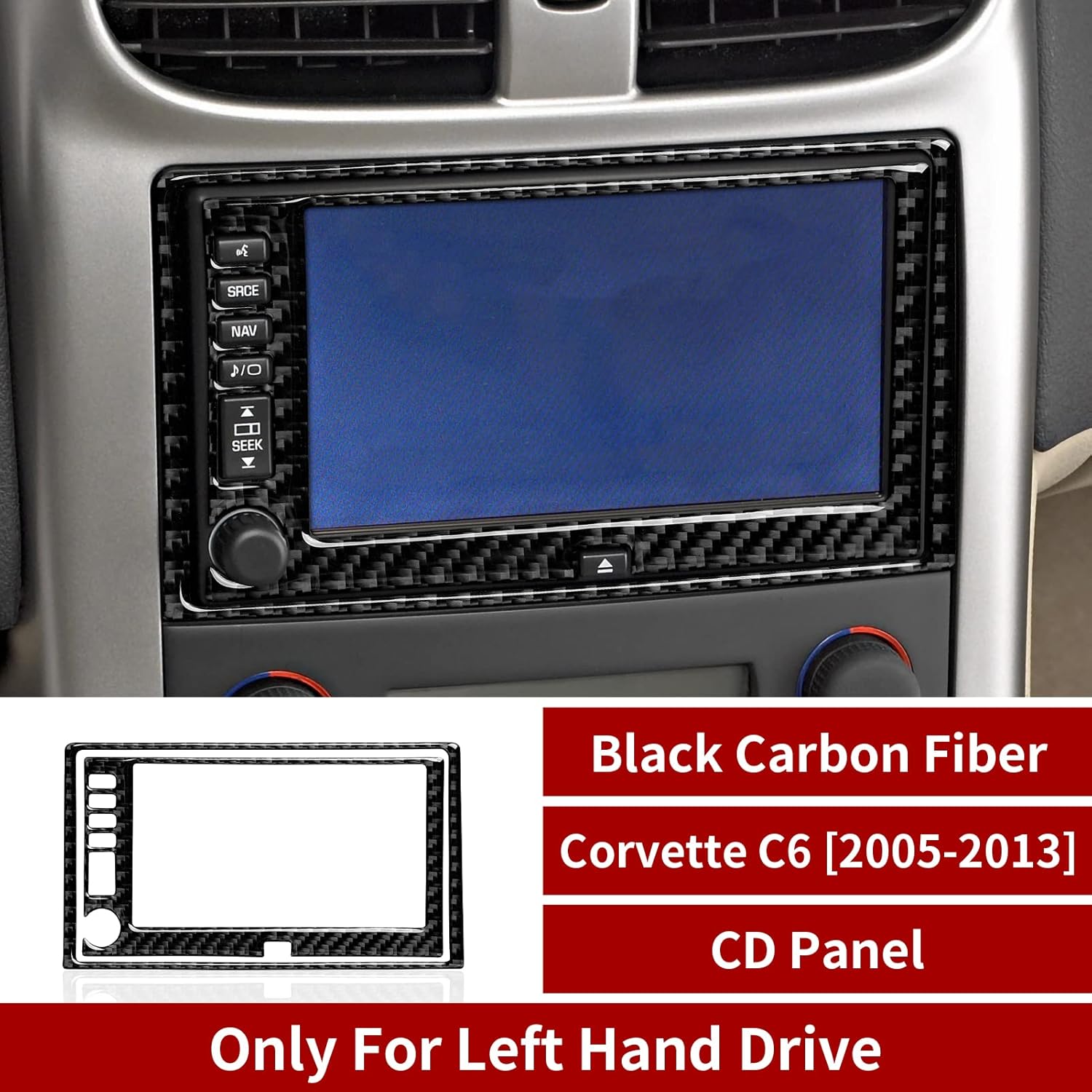 Adhesivo para panel de CD de consola central de automóvil, cubierta interior de fibra de carbono para Chevrolet Corvette C6 Z06  C6 ZR1  C6 Grand