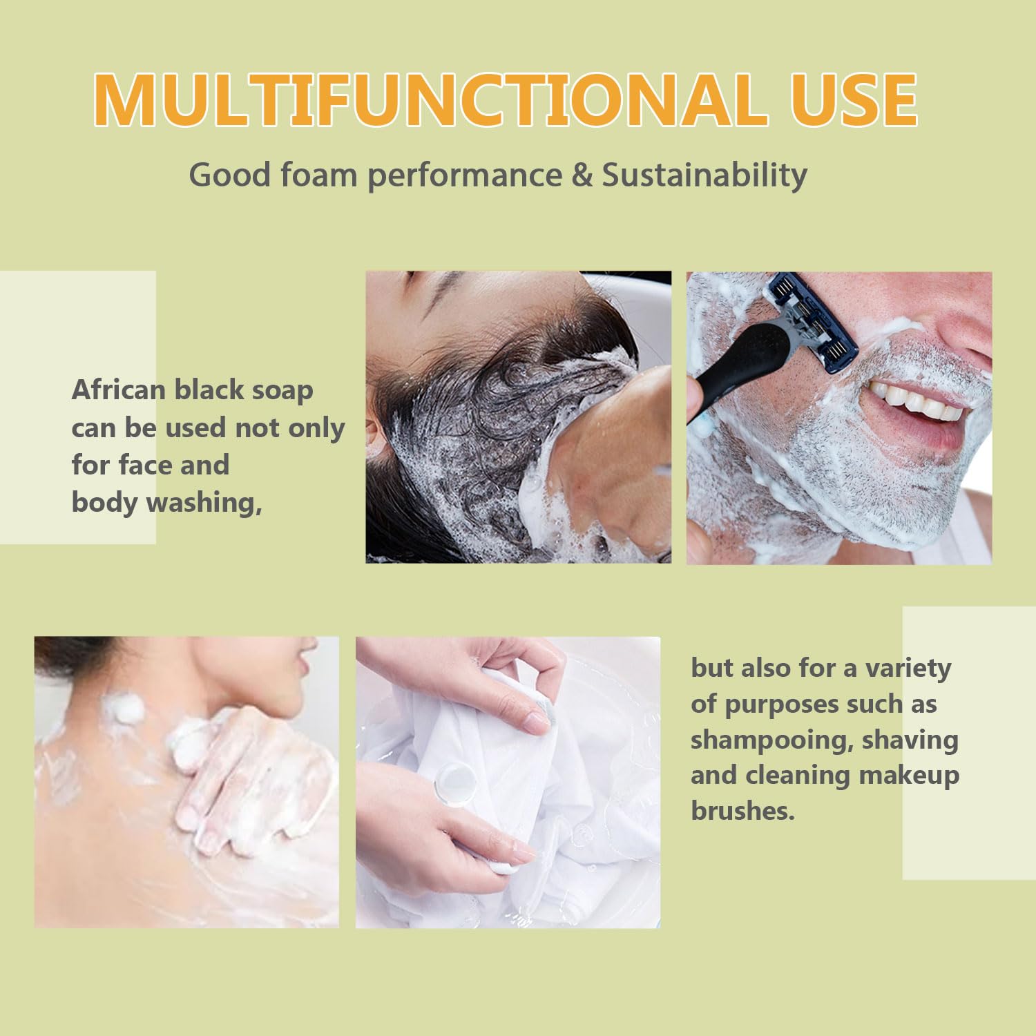 Lanthome Jabón negro africano orgánico para rostro y cuerpo, jabón suave hecho a mano para acné y manchas oscuras, piel suave con manteca de karité,