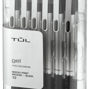 TUL GL1 Bolígrafo de gel retráctil, punta de aguja, 0.028 in, barril gris, tinta negra, paquete de 12 TUL GL1 Bolígrafo de gel retráctil, punta de aguja, 0.028 in, barril gris, tinta negra, paquete de 12
