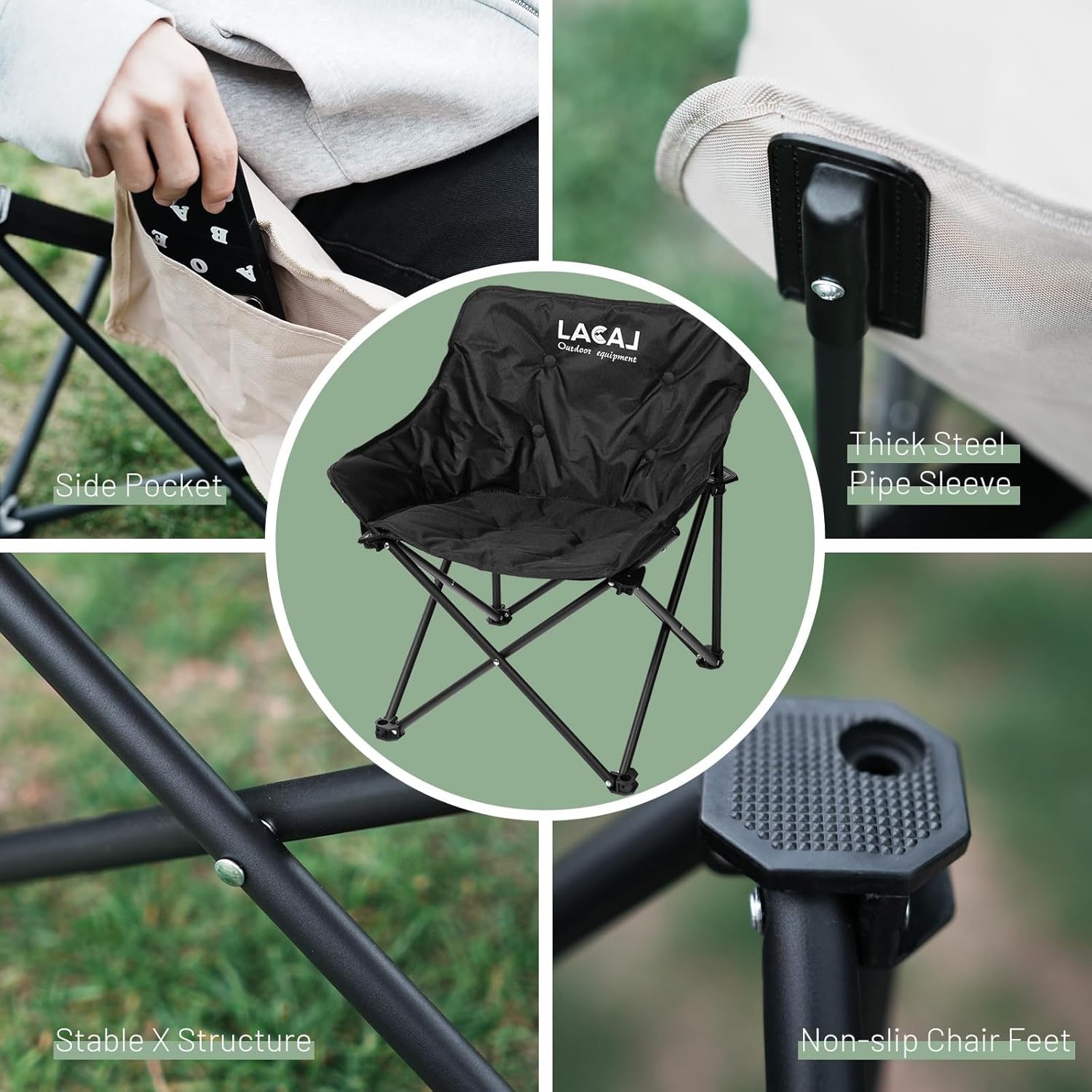 Silla de camping portátil, no requiere instalación, fácil de plegardesplegar en segundos, marco de aluminio de grado aeronáutico con tela Oxford