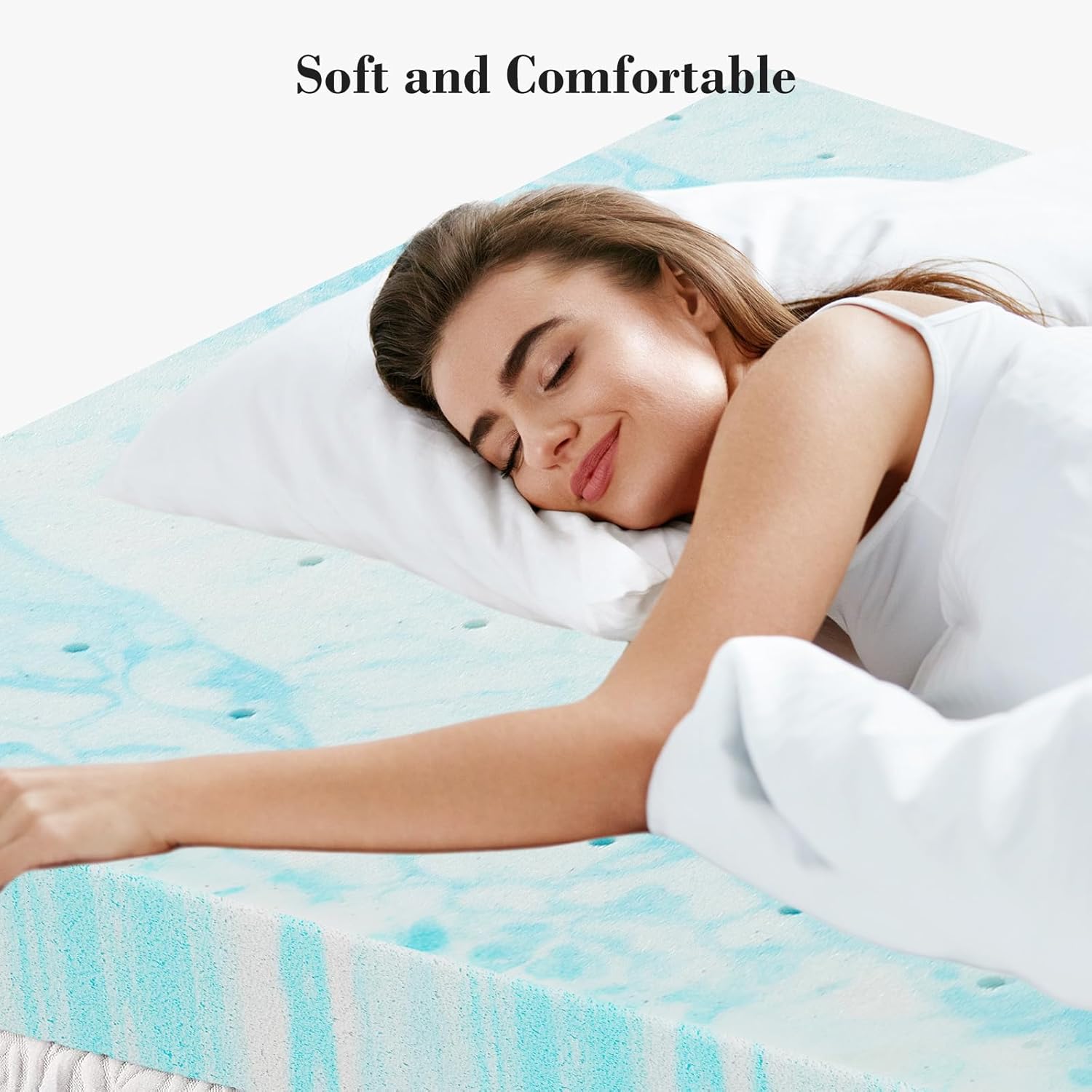 OLIXIS Cubrecolchón de espuma viscoelástica individual, 2 pulgadas de grosor con infusión de gel para cama de tamaño individual, almohadillas de