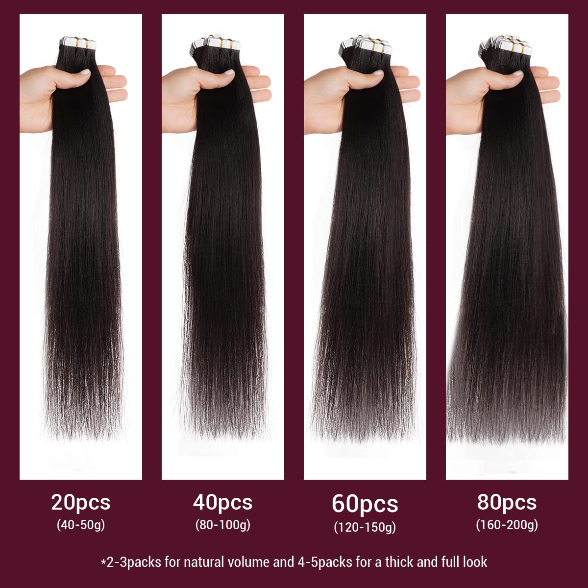 Starlet – Extensiones de cabello humano adhesivas Yaki, lacio, 100% virgen, 12A, 18 pulgadas, 20 unidades de 1.76 oz, extensiones de cabello para