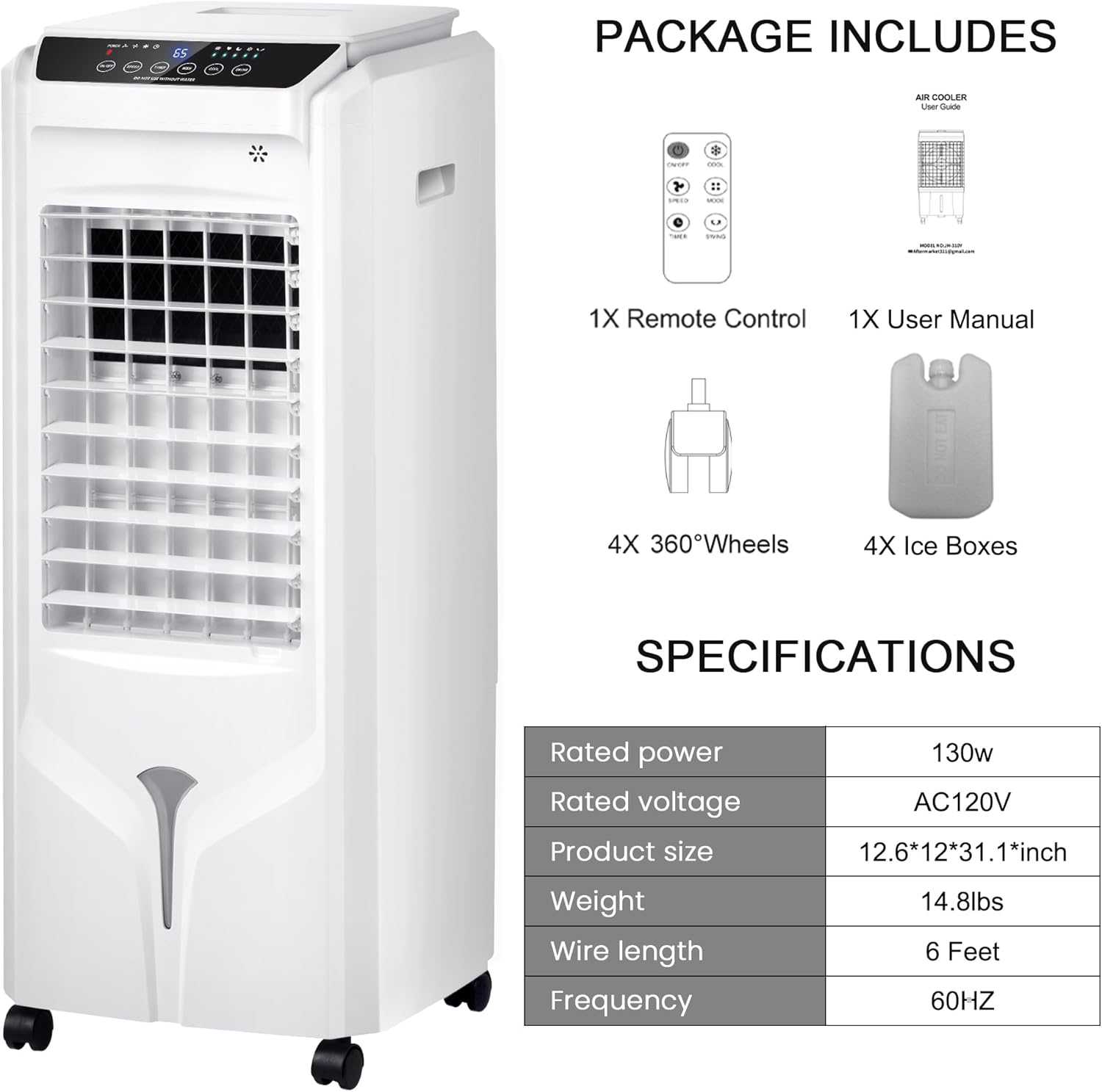 Swamp Cooler, enfriador de aire evaporativo de 1800 CFM portátil con tanque de agua de 4.2 galones, 4 paquetes de hielo, oscilación de 100,