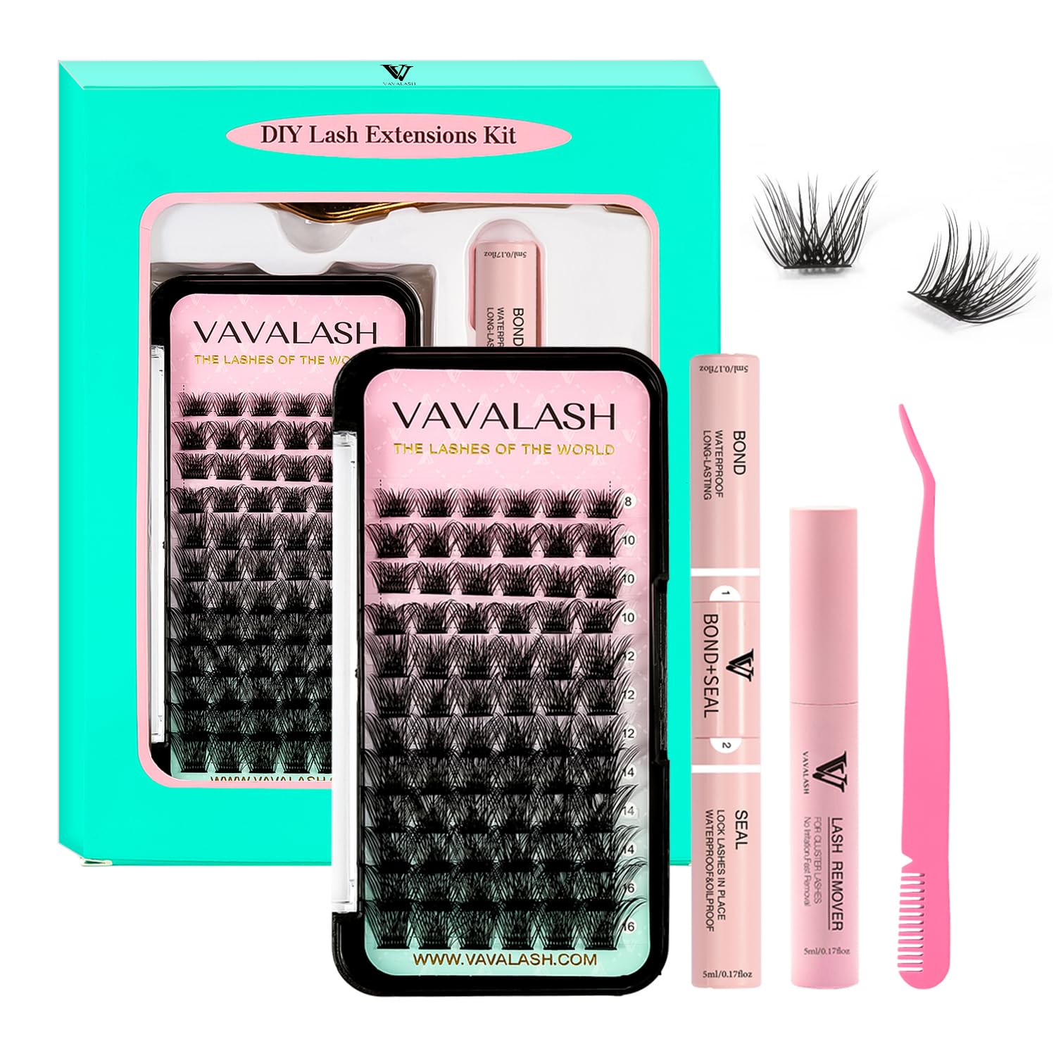 VAVALASH Kit de extensiones de pestañas individuales con 72 unidades de 0.315 a 0.630 pulgadas, mezcla de racimos de pestañas para unir y sellar,