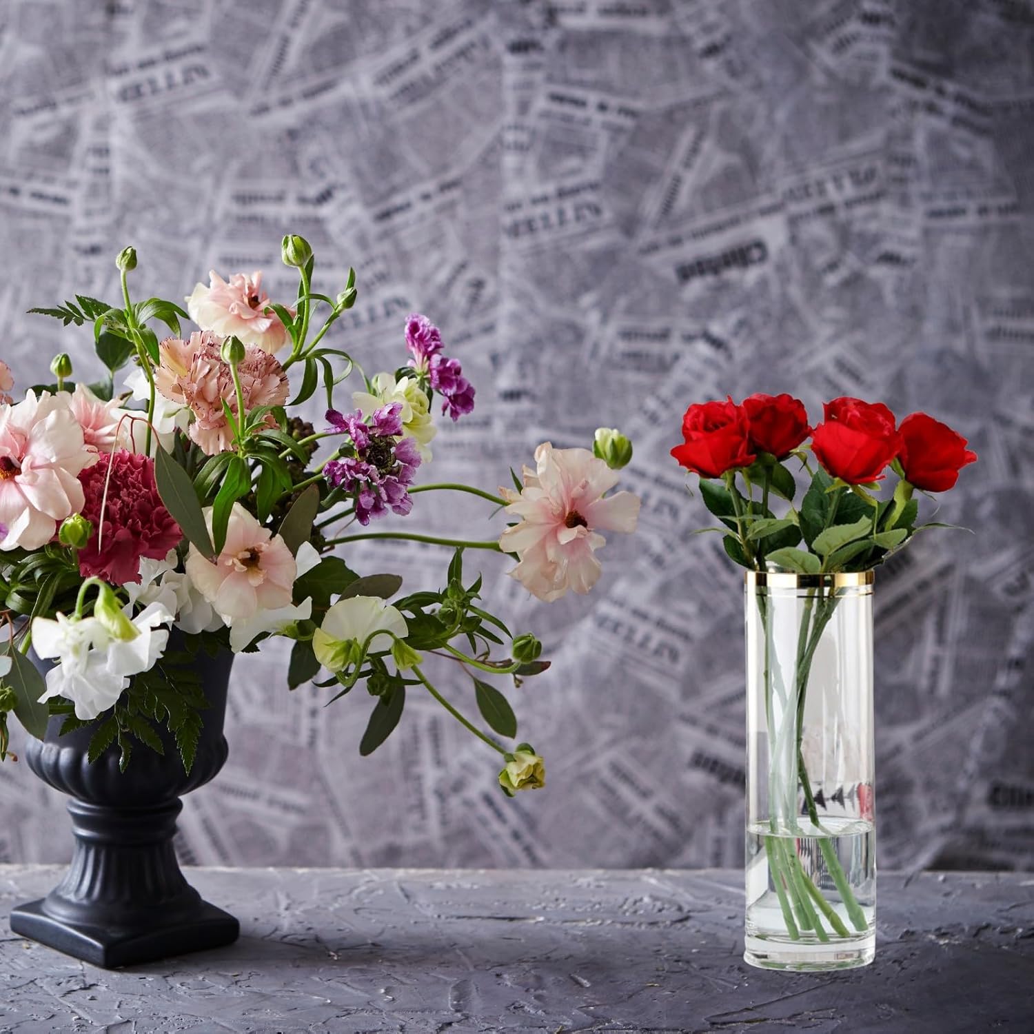 Jarrones altos para flores, centros de mesa, decoración de boda, sala de estar, regalo, florero cilíndrico de vidrio transparente, chapado en oro