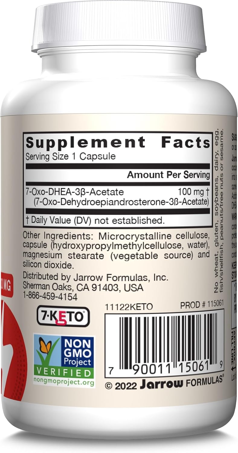 Jarrow Formulas 7-Keto DHEA 100 mg – Metabolito natural – Suplemento dietético apoya la salud general, ayuda a promover un envejecimiento saludable