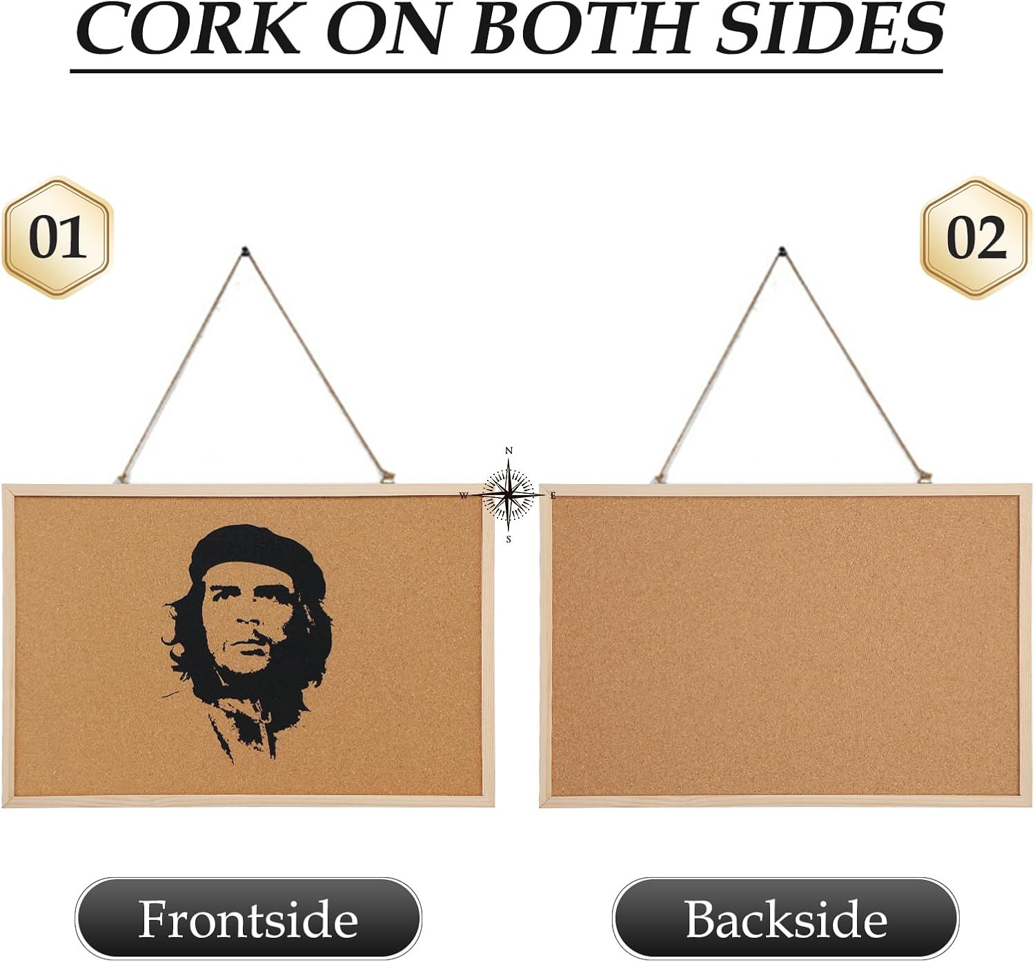 Tableros de corcho Che Guevara de 16 x 24 pulgadas para paredes con marco, 1 paquete de boletines pequeños con marco de madera, tablero decorativo
