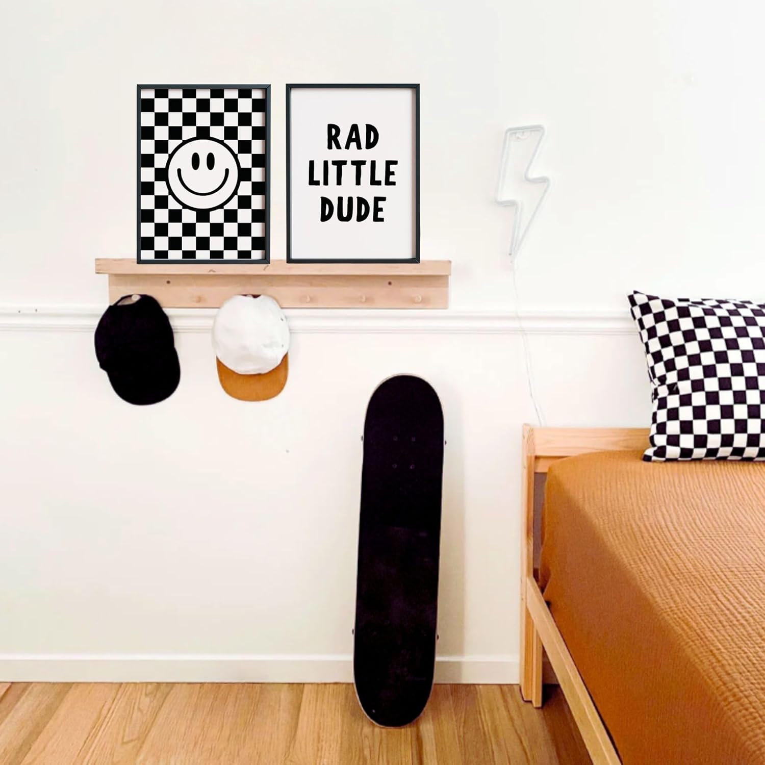 Black and White Checkered Smiley Face Poster for Kids Room Rad Little Dude Wall Decor for Boys Room UNFRAMED (Black, 11×14)