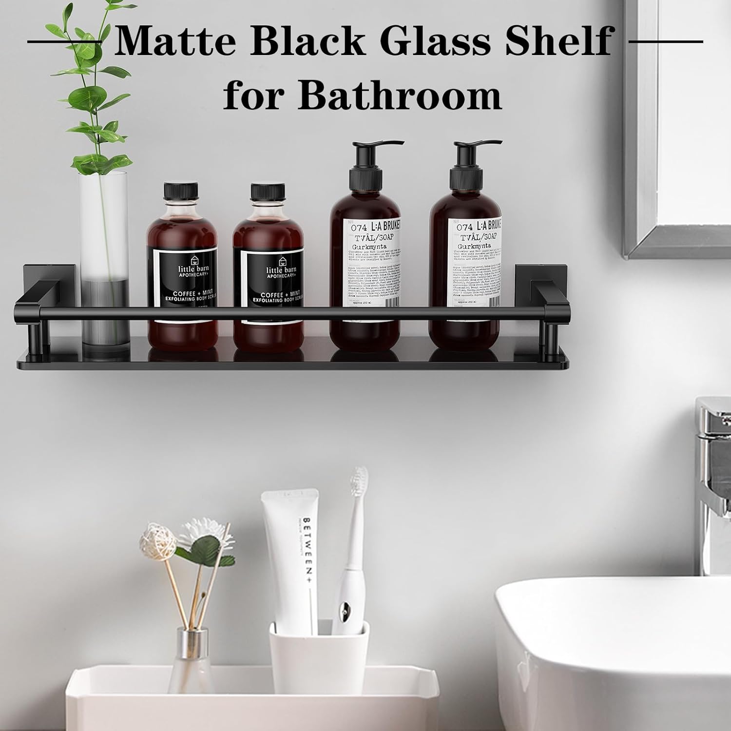 SFGSOWOR Estante rectangular de vidrio para baño de 20 pulgadas, de acero inoxidable, vidrio templado, moderno, de acero inoxidable, accesorios de