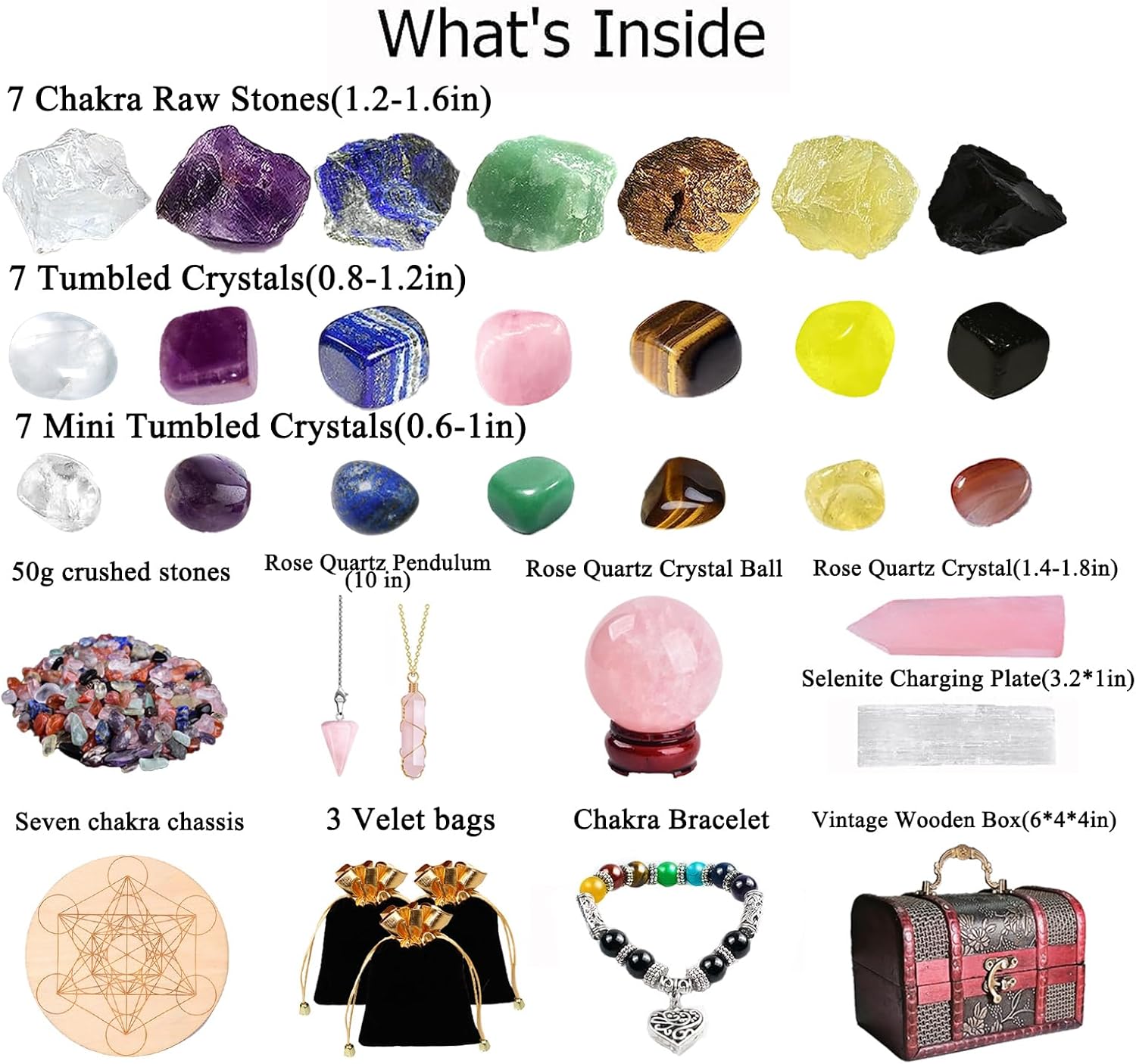 Cristales y piedras curativas, juego de 34 cristales curativos para meditación, yoga, piedras curativas y cristales, 14 cristales naturales caídos y