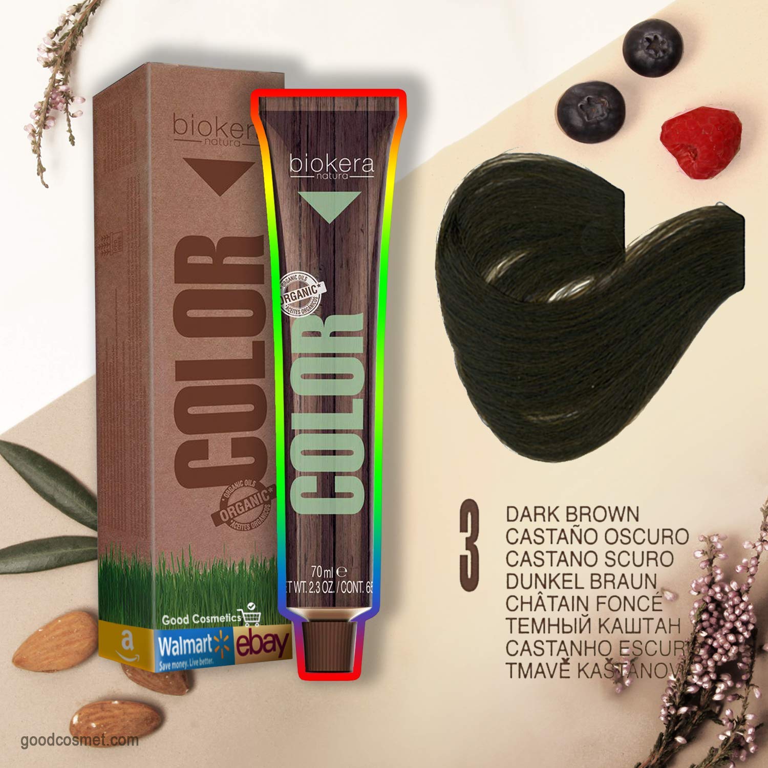 Tinte orgánico natural para el cabello PERMANENT de Salerm Biokera (25 minutos) 3 Marrón oscuro