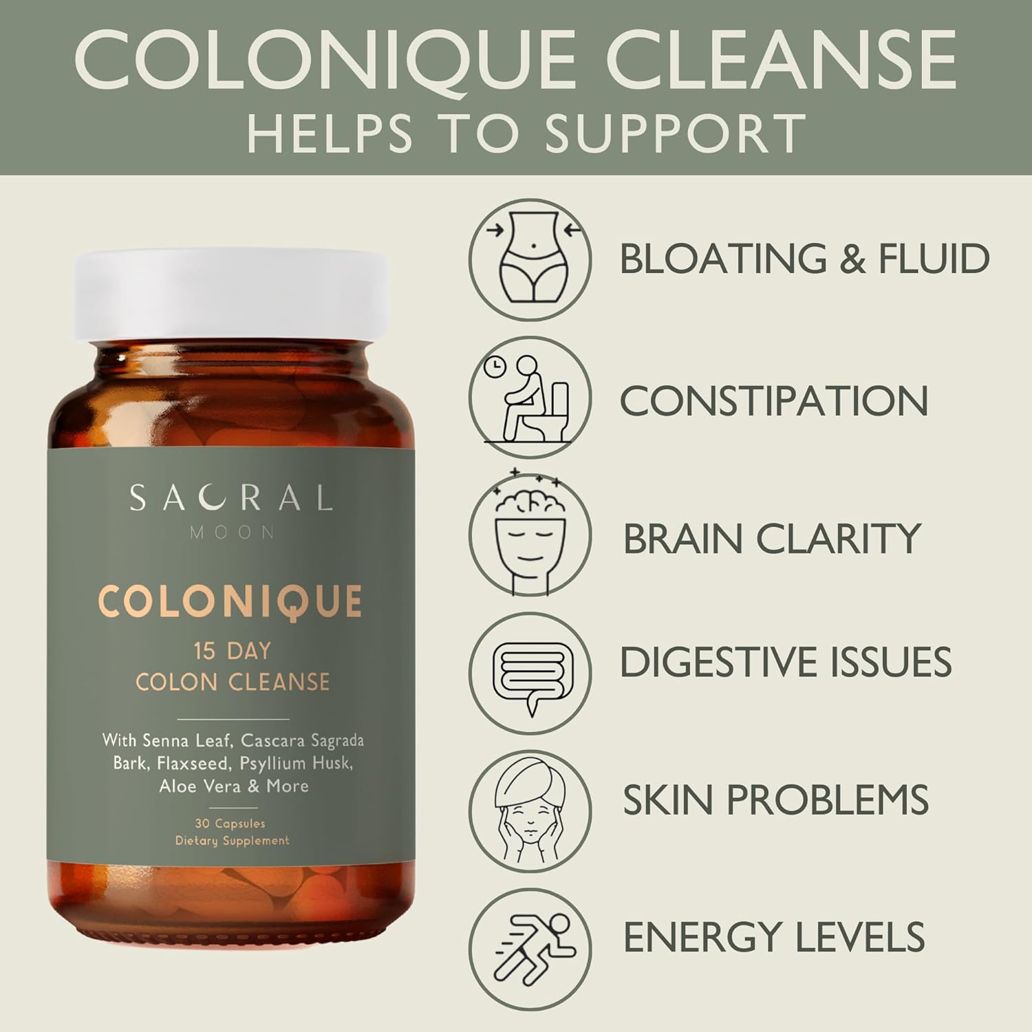 Limpieza de colon de 15 días – Soporte digestivo para limpieza, hoja de senna, cáscara sagrada, cáscara de psyllium, linaza, aloe vera, probióticos