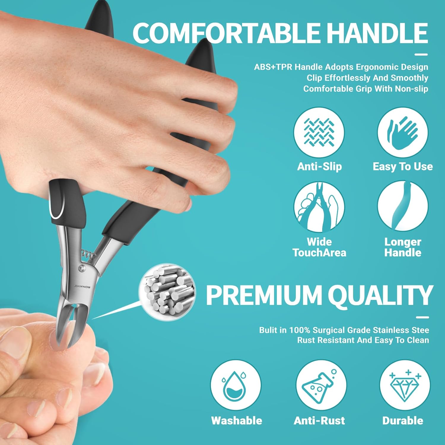 RONAVO Cortaúñas  Tratamiento de uñas encarnadas y cortaúñas para uñas gruesas  Cortauñas profesional resistente para hombres y ancianos, tijeras