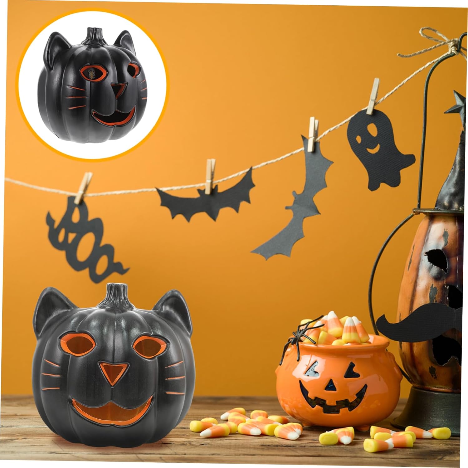 YARNOW 2 piezas de decoración de mesa de comedor de Jack-o-Lantern, adornos de Halloween, decoración de mesa de comedor, luces de calabaza de