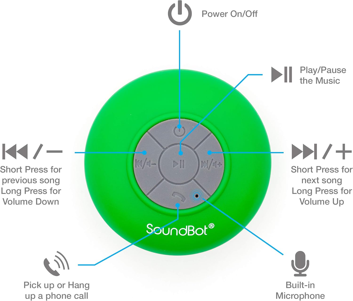 Soundbot SB510 HD Altavoz de ducha Bluetooth resistente al agua, manos libres portátil con micrófono integrado, 6 horas de tiempo de reproducción,
