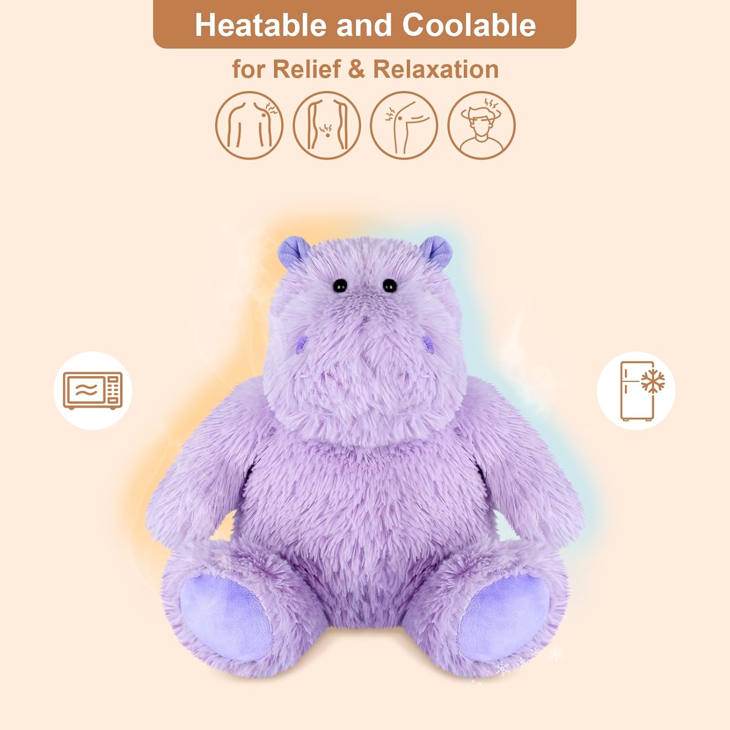 Peluches de hipopótamo calentables, almohadillas térmicas para microondas para calambres, alivio del dolor y el estrés, felpa hipopótamo calentable