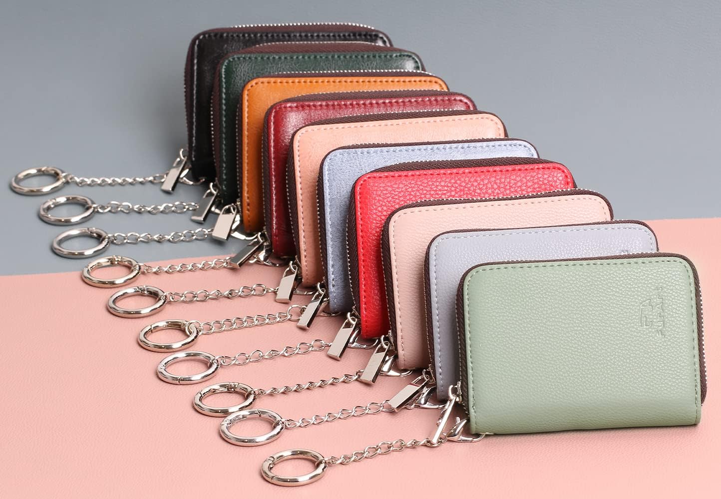 FurArt – Cartera para tarjetas de crédito, soporte para tarjetas con cremallera para hombres y mujeres, bloqueo RFID, cartera con llavero, tamaño