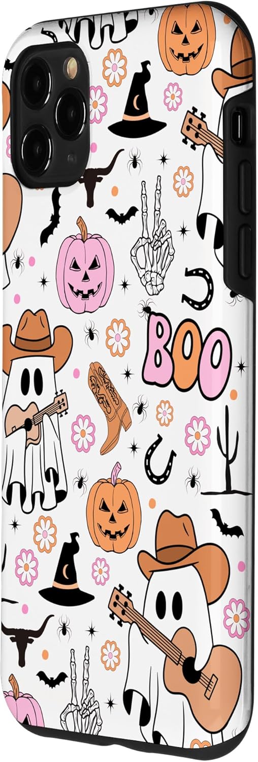 Funda para iPhone 11 Pro Max Fantasma Fantasma Vaquero Lindo Halloween Boo Western Retro Pastel