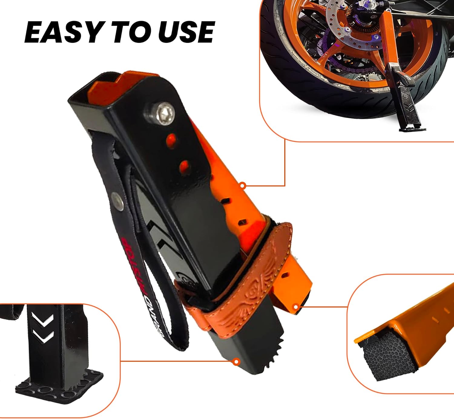 GRAND PITSTOP Soporte de mantenimiento de motocicleta, soporte de elevación portátil y compacto, altura ajustable para limpieza de cadenas y