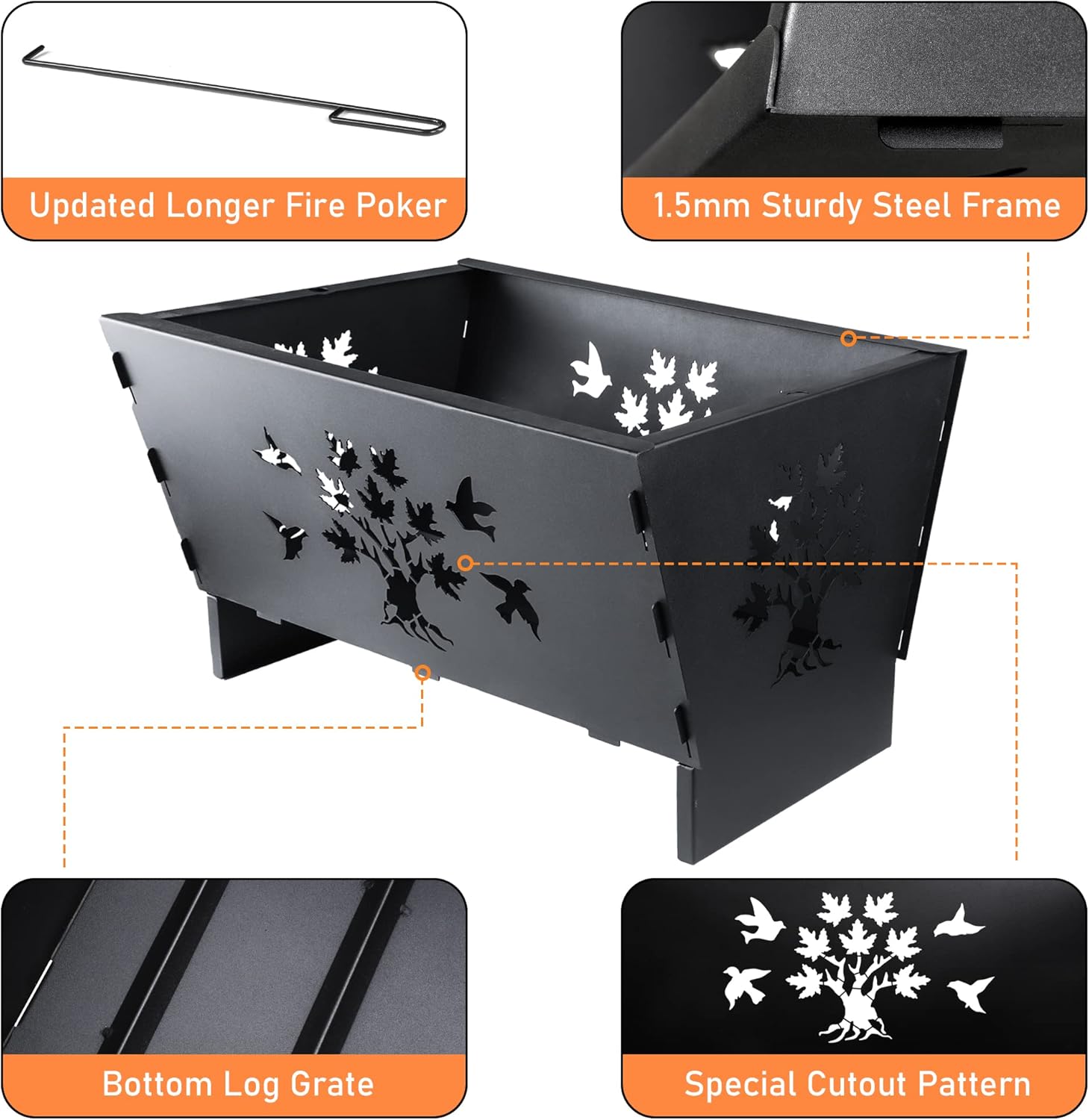 Pozo de fuego, fogatas de madera, hoguera, hogueras para exteriores, hoguera rectangular de hierro fundido de 28 pulgadas para patio, patio trasero