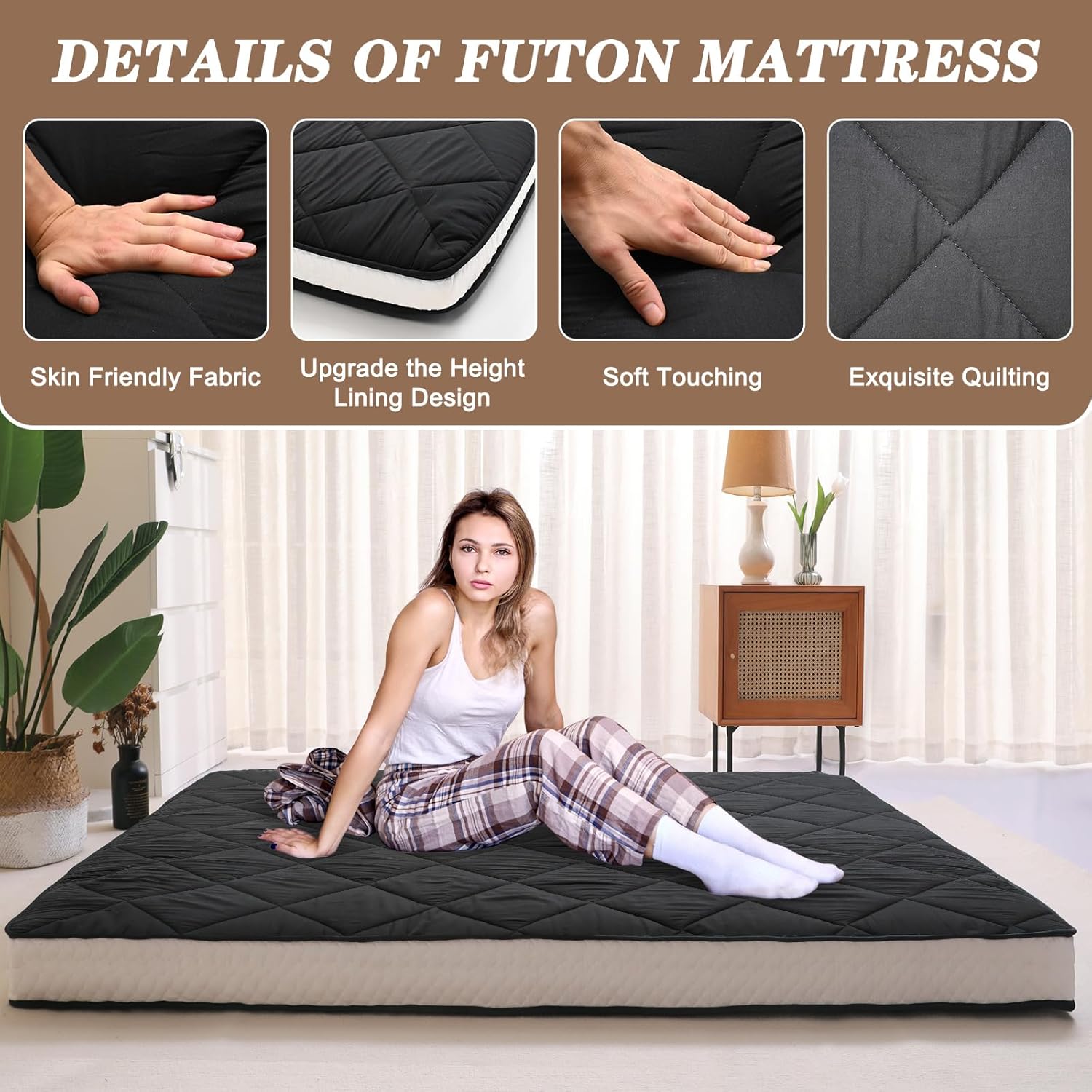 DoCred Japanese Floor Mattress, Japanese Futon Mattress Foldable Mattress, Roll Up Mattress Tatami Mat, Thick Folding Sleeping Pad Breathable Floor