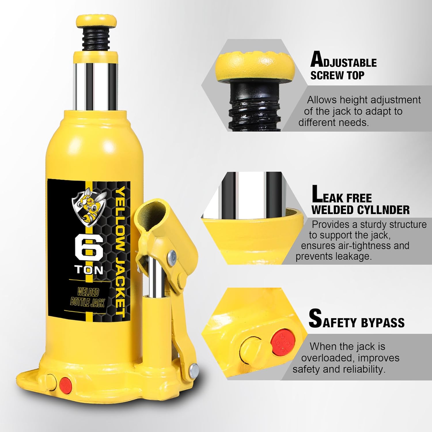 YELLOW JACKET Gato de botella soldado multidireccional de 6 toneladas (12,000 lb) para automóvil, camioneta, camión, RV, reparación de automóviles