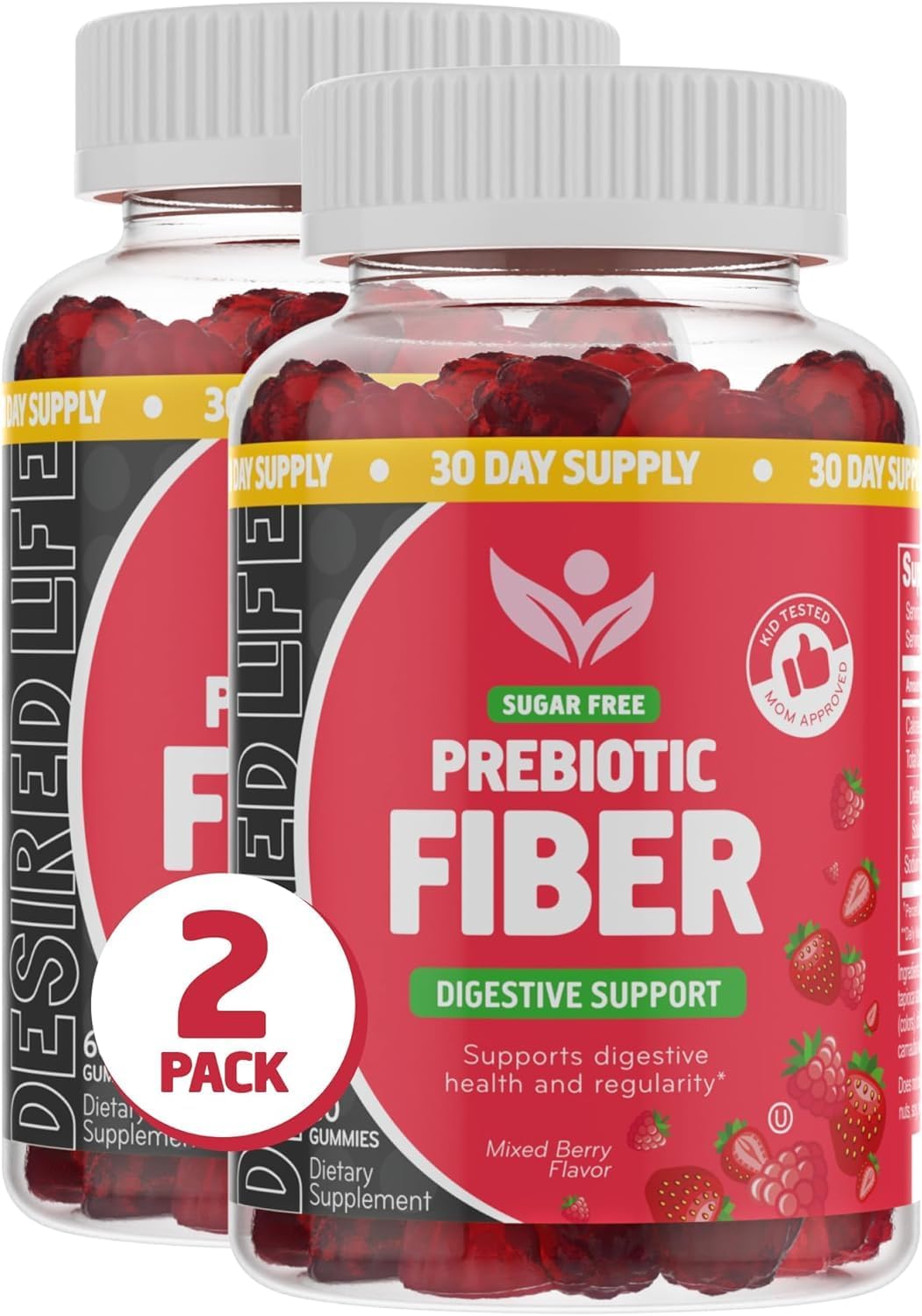 Desired Life Prebiotic Fiber Gummies for Adults and Kids  4g Sugar Free Natural Berry Flavored Gummies – Supports Digestive Health and Metabolism.
