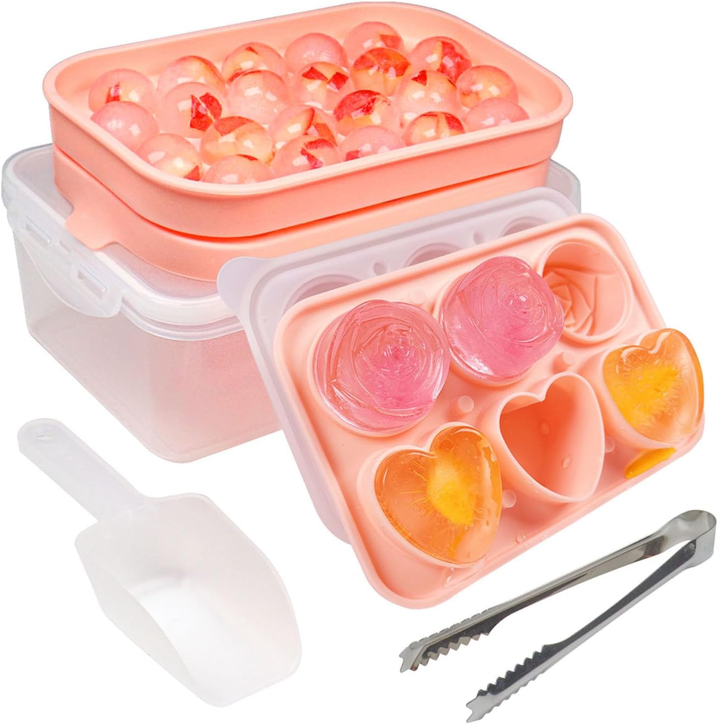 Juego de moldes de hielo de silicona con formas divertidas, molde para cubitos de hielo con forma de corazón, bandeja redonda para cubitos de hielo,