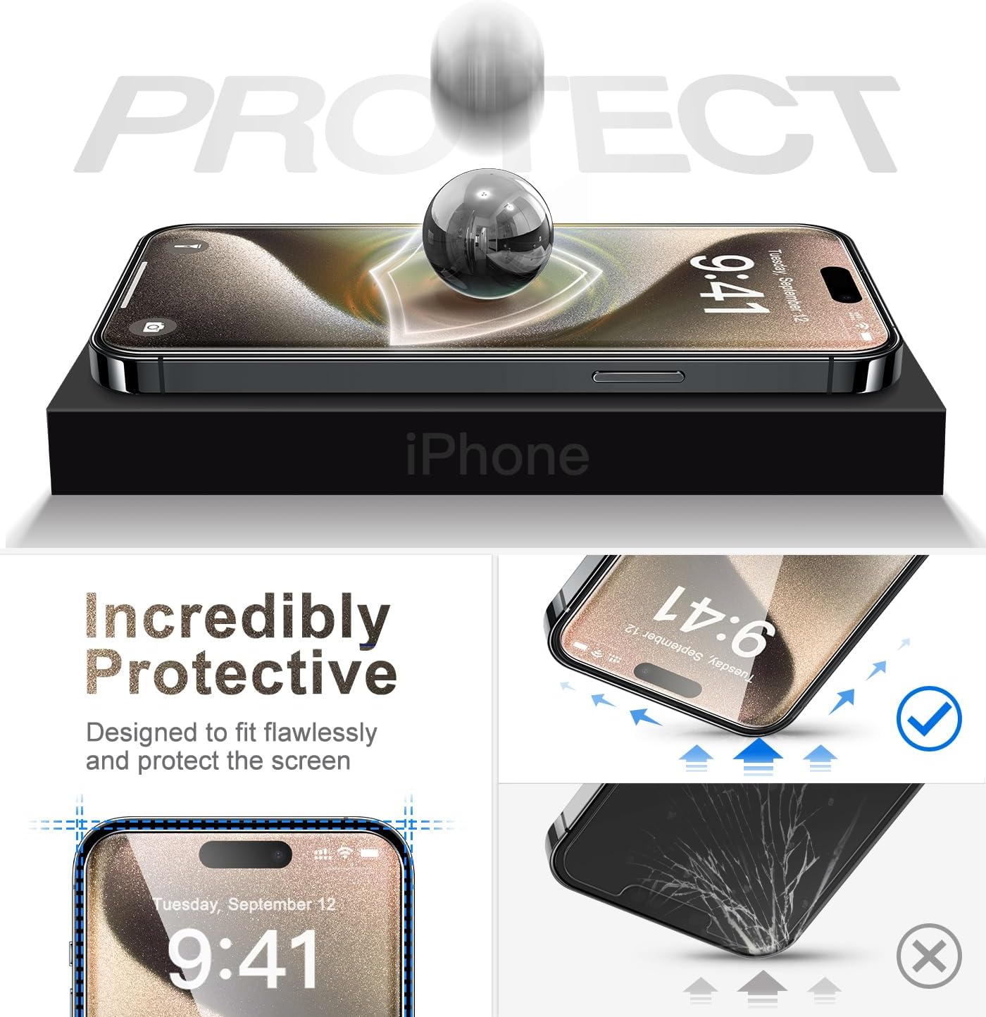 CANSHN Paquete de 3+3 protectores de pantalla compatibles con iPhone 15 Pro Max