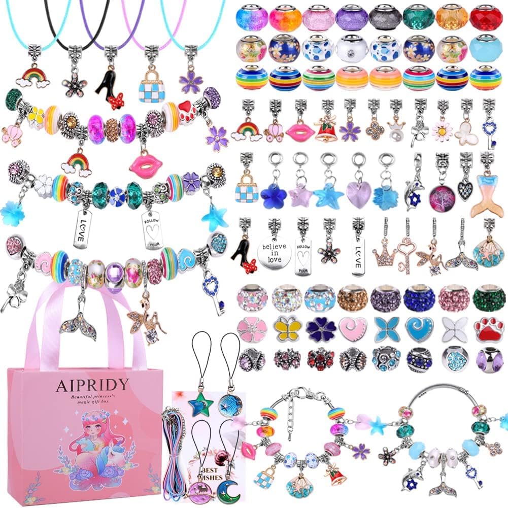 AIPRIDY Kit de fabricación de pulseras con dijes, juego de regalos de unicornio sirena que puede inspirar imaginación y creatividad, kit de