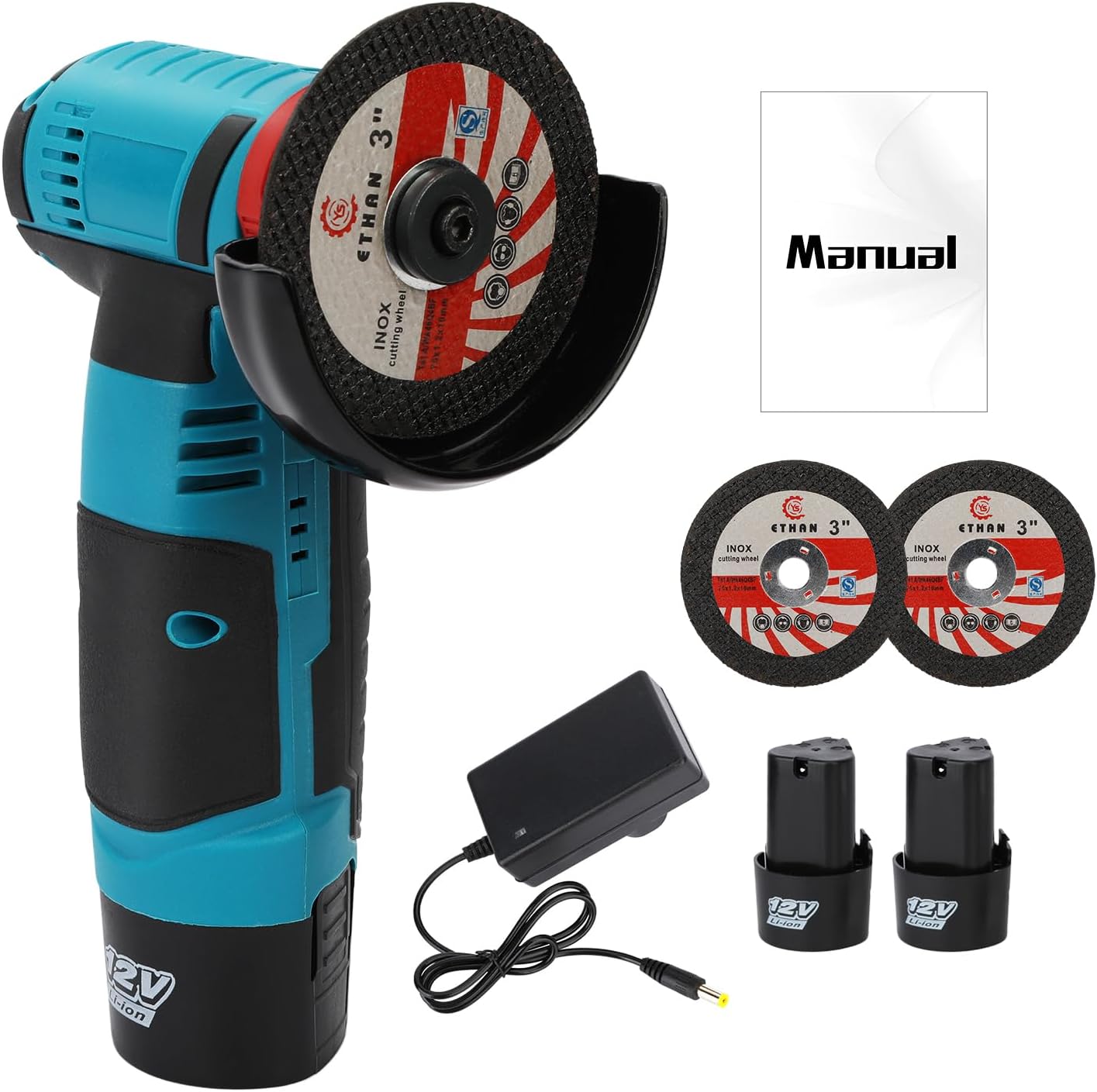 Kit de amoladora angular inalámbrica de 12 V, amoladora angular de 3 pulgadas sin escobillas, herramienta de molienda eléctrica de 19500 rpm, mini