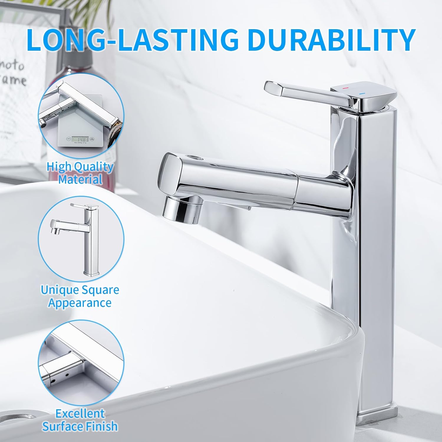 HANLIAN Grifo extraíble de baño de un solo orificio con boquilla giratoria, grifo de una manija para fregadero de baño, grifo de baño moderno con