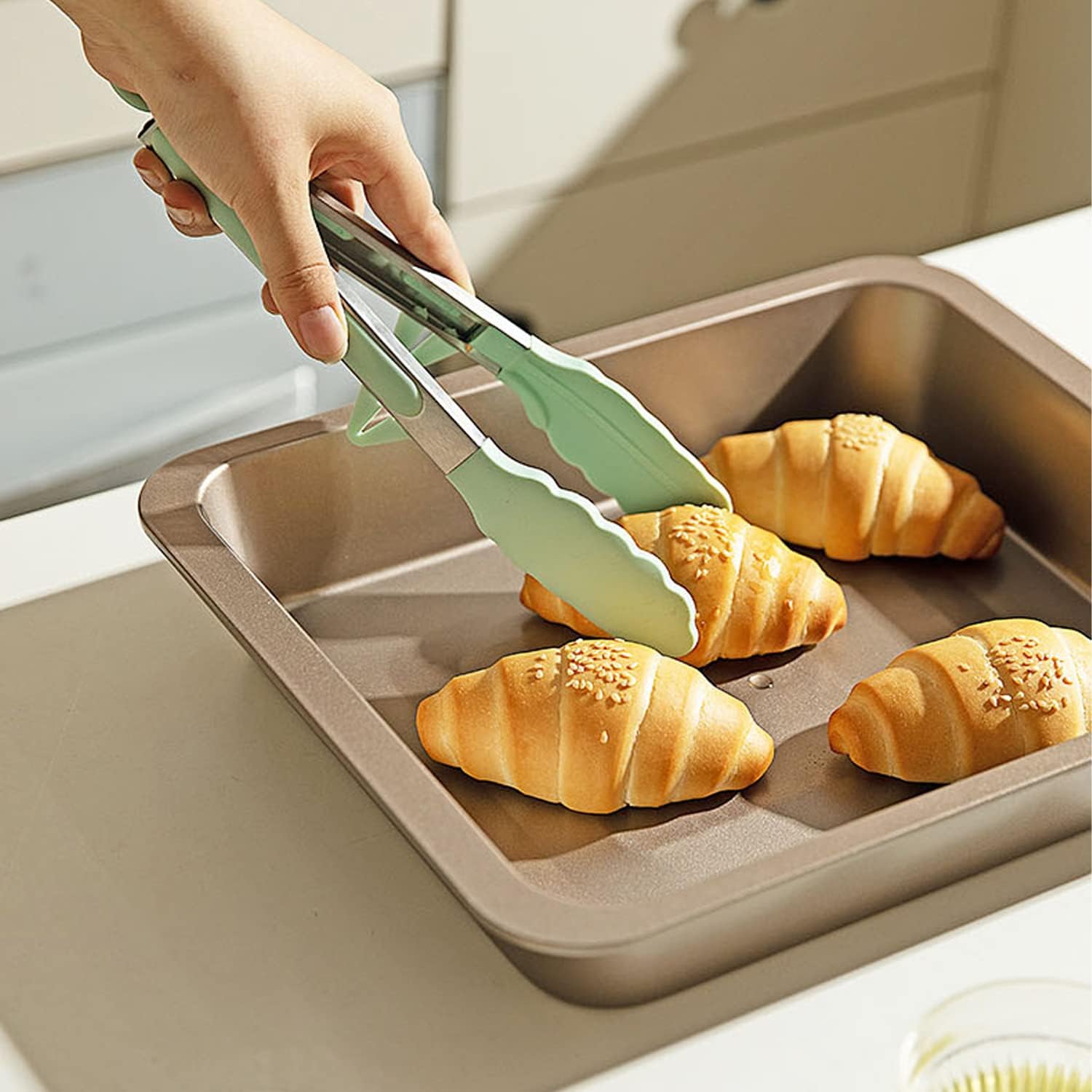 Pinzas de cocina para cocinar, pinzas pequeñas de silicona de 9 pulgadas, pinzas para servir de grado alimenticio con puntas de silicona, juego de