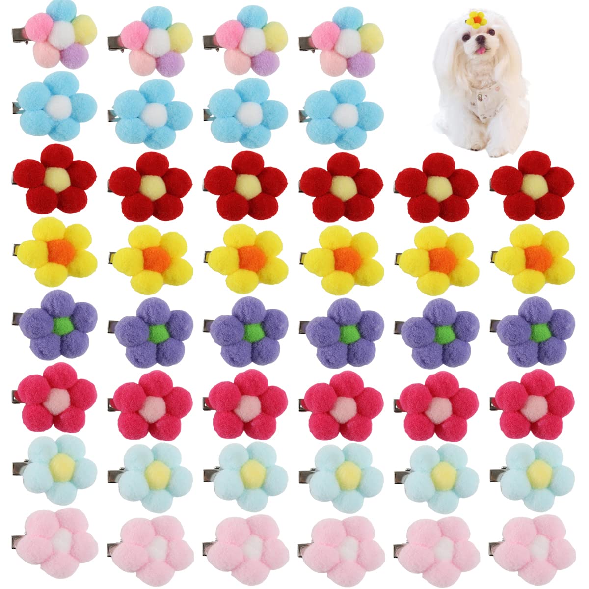 50 pinzas para el pelo de perro y gato, lindos clips florales para el pelo de perro, lazos de flores para perros, horquillas para el pelo de las