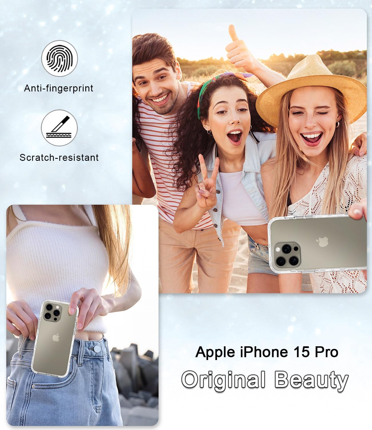 Btscase Funda para iPhone 15 Pro de 6.1 pulgadas (2023), patrón de mármol 3 en 1, resistente a prueba de golpes, cuerpo completo, policarbonato