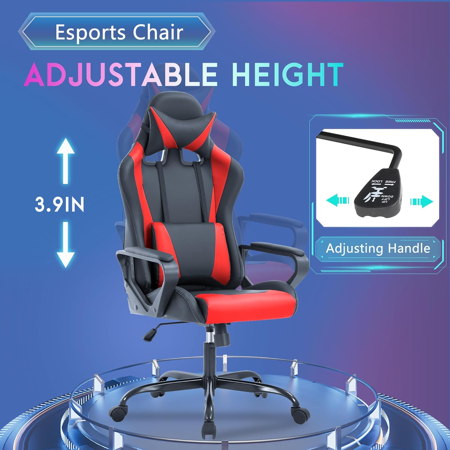 PayLessHere Silla ergonómica de escritorio de carreras, silla de computadora con reposabrazos, giratoria de 360 y ruedas de poliuretano, silla de