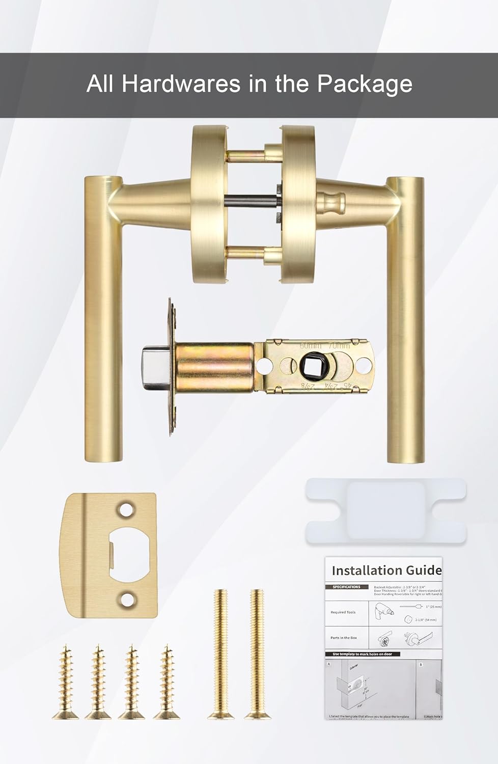 goldenwarm Paquete de 2 manijas doradas para puerta interior, manija de privacidad dorada cepillada, paquete de manijas de puerta interiores de