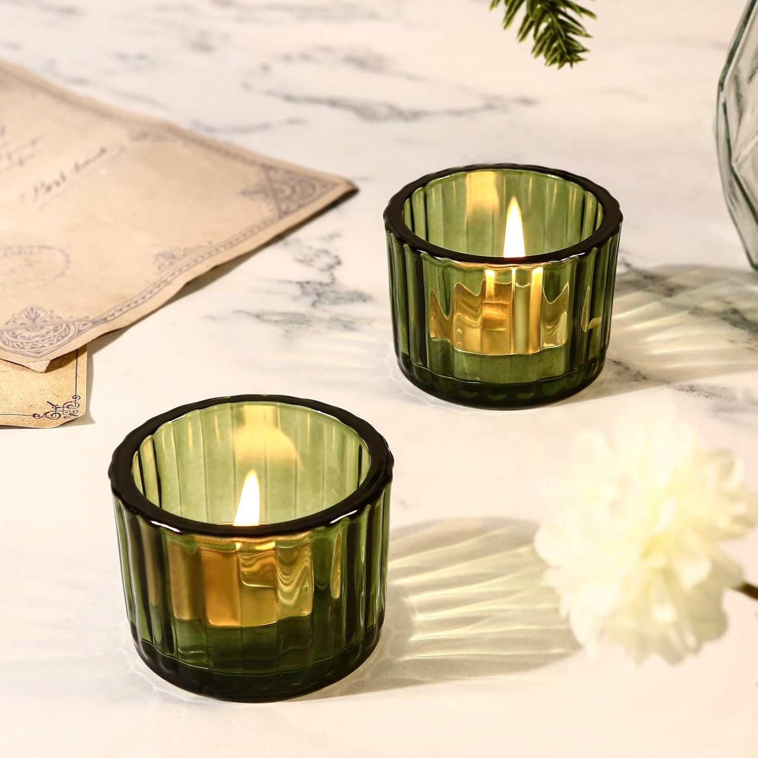 36 portavelas verdes para decoración de bodas, portavelas votivas, relleno de cera de cristal transparente romántico para cumpleaños, portavelas